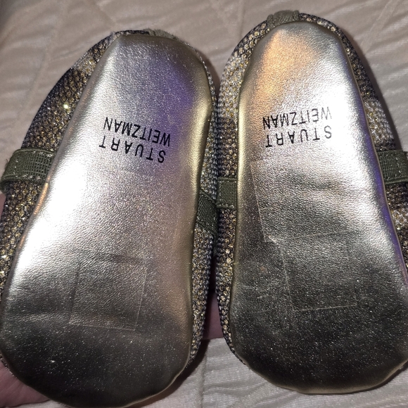 Stuart Weitzman Baby Glitter Ballet Flats UK 5, Silver Mary Jane Dress Shoes - Picture 3 of 3